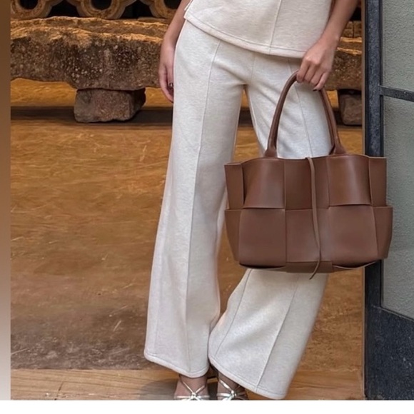 New OGL High Waisted Straight Leg Pull On Pant Heather Beige Size Small Medium - Picture 3 of 3